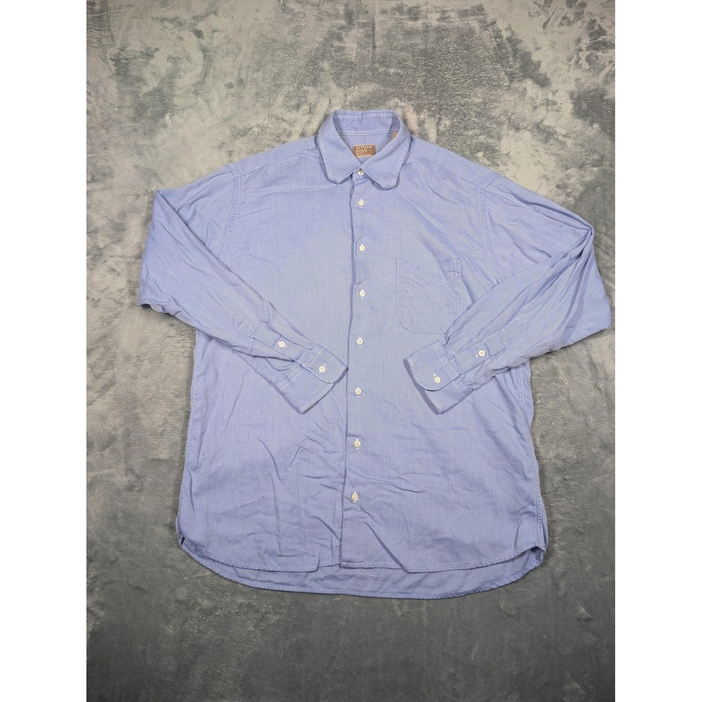 Gitman Gold Dress Shirt Mens 16 34/35 Blue Herringbone Button Down Made USA